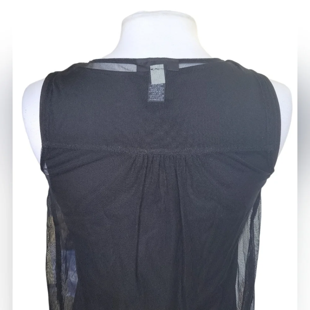 Alfani Sheer Black Layered Tank Top with White Embroidery Sz S/P - Picture 5 of 9